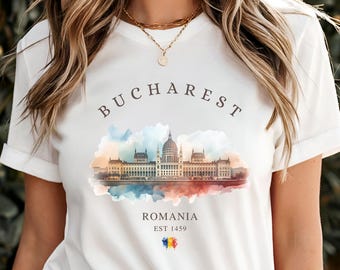 Bucharest T-Shirt Palace of Parliament Romania Travel Souvenir Tee European Vacation Shirt Gift