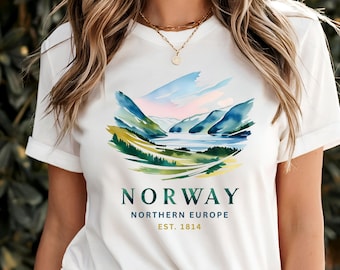 Norway Scandinavian Landscape T-Shirt Northern Europe Travel Souvenir Tee Shirt for Norwegian Vacation Trip Present