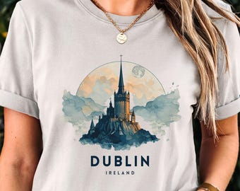 Dublin T-Shirt Ireland Travel Tee Gothic Castle Shirt Vintage Souvenir Gift European Vacation Apparel