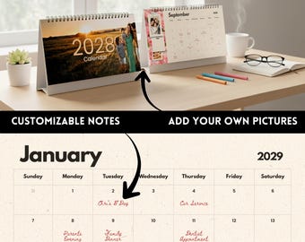 Personalized Family Desktop Calendar, Custom Desk Calendar, Gift for Couples Family Grandparents, Home Office Gift, Anniversary Wedding Gift