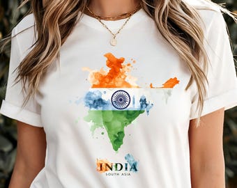 India T-Shirt Flag Map Graphic Tee South Asia Travel Souvenir Indian Pride Shirt Gift
