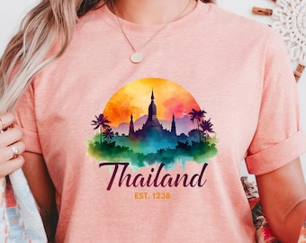 Thailand T-Shirt Temple Sunset Graphic Asian Travel Souvenir Tee Shirt for Southeast Asia Trip Present