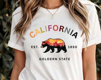 California T-Shirt Bear Graphic Tee Vintage National Park Souvenir Shirt Road Trip Present Adventure Apparel