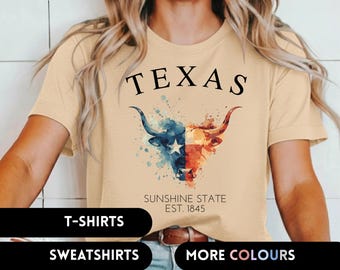Texas T-Shirt Sweatshirt Art Print Western Cowgirl Sweater Longhorn Tee Graphic Apparel Texas Flag Steer Skull Souvenir Gift