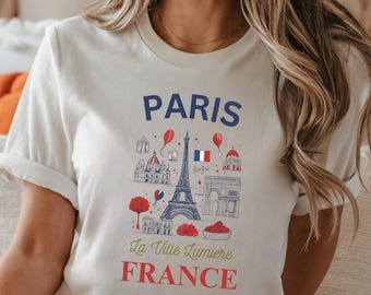 Paris France Tee Eiffel Tower Illustration Travel Shirt French Vacation Trip Souvenir Gift Europe Tourist Present City Lover Apparel