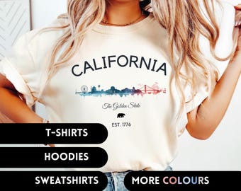 California T-Shirt Skyline Graphic Golden Gate Bridge Vintage Souvenir Road Trip Present Golden State Apparel