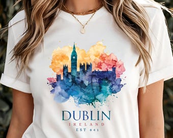 Dublin T-Shirt Ireland Skyline Graphic Tee Travel Souvenir European Vacation Shirt Gift