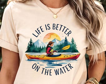 Kayaking T-Shirt Vintage Sunset Lake Adventure Outdoor Water Sports Paddling Gift Canoe Shirt