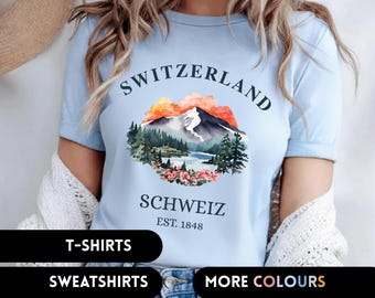 Switzerland Shirt Schweiz Alps Travel Jumper Mountain Crewneck Sweatshirt Europe Souvenir Vintage Style Ski Trip Tee