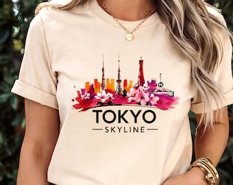 Japanese Cherry Blossom Art Travel Tee Shirt Tokyo City Vacation Trip Shirt Japan Souvenir Gift Idea Aesthetic Vintage Style Graphic Tee