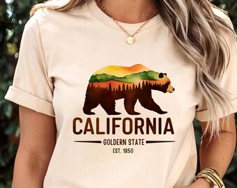California T-Shirt Bear Graphic Tee Vintage National Park Souvenir Shirt Road Trip Present Adventure Apparel