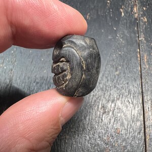 Hand Carved Ox Horn Smashan Chitta Skull Spacer Bead – Tibetan Buddhist Mala Separator – Unique Vintage Amulet Bead image 2