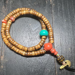 108 Beads Yak Bone Mala | Tibetan Buddhist Prayer Beads | 7mm Handheld Meditation Rosary with Glass Accents