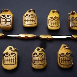 Handmade Nepal Tibet Buddhist Yak Bone Pendant – Carved Symbol Talisman Ornament – Unique Spiritual Jewelry