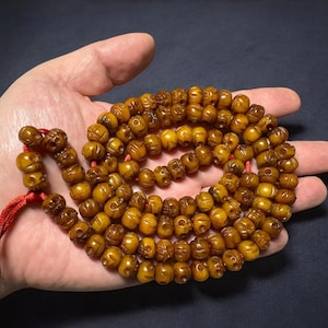 Hand-Carved Yak Bone Mala | 108 Beads Buddhist Prayer Necklace | Citipati Skull Beads | Tibetan Meditation Mala | Spiritual Jewelry