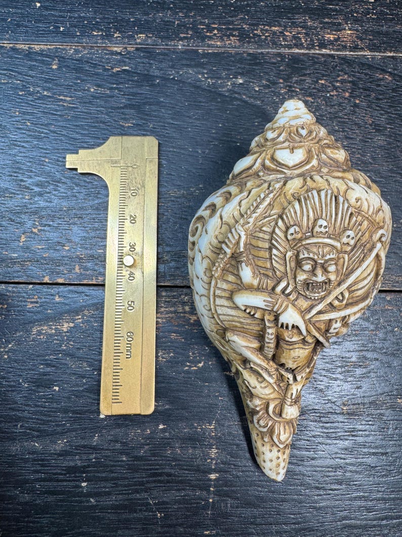 Hand Carved Tibetan Conch Shell Mahakala | Wrathful Deity Sculpture ...