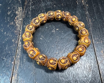 本物の9mmチベットチティパティスカルビーズブレスレット｜ユニークな