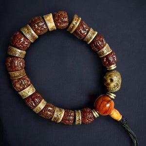 Handmade Tibetan Rudraksha & Yak Bone Bracelet | Buddhist Meditation Mala | Skull Prayer Beads