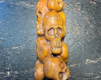 Citipati, perla a colonna vintage nepalese/tibetana in osso di yak intagliato a forma di teschio / Oggetto buddista fatto a mano per offerte / Mala Memento Mori Guru (H737)