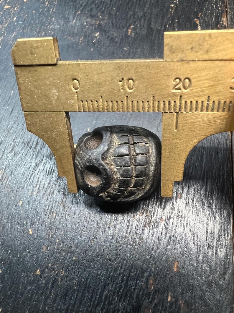 Hand Carved Ox Horn Smashan Chitta Skull Spacer Bead – Tibetan Buddhist Mala Separator – Unique Vintage Amulet Bead image 8