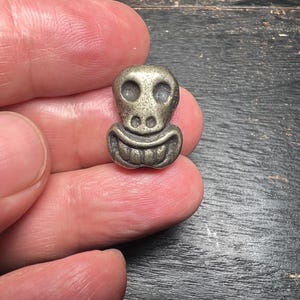 Vintage Tibetan Skull Thogchag | White Brass Talisman Bead | Buddhist Amulet Spacer Charm