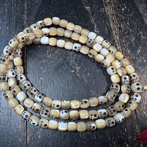 108 Shell Mala Necklace, Charnel Ground Style Skull Beads, Tibetan Inspired Prayer Beads, Hand Carved Mantra Dot Mala, Meditation Rosary