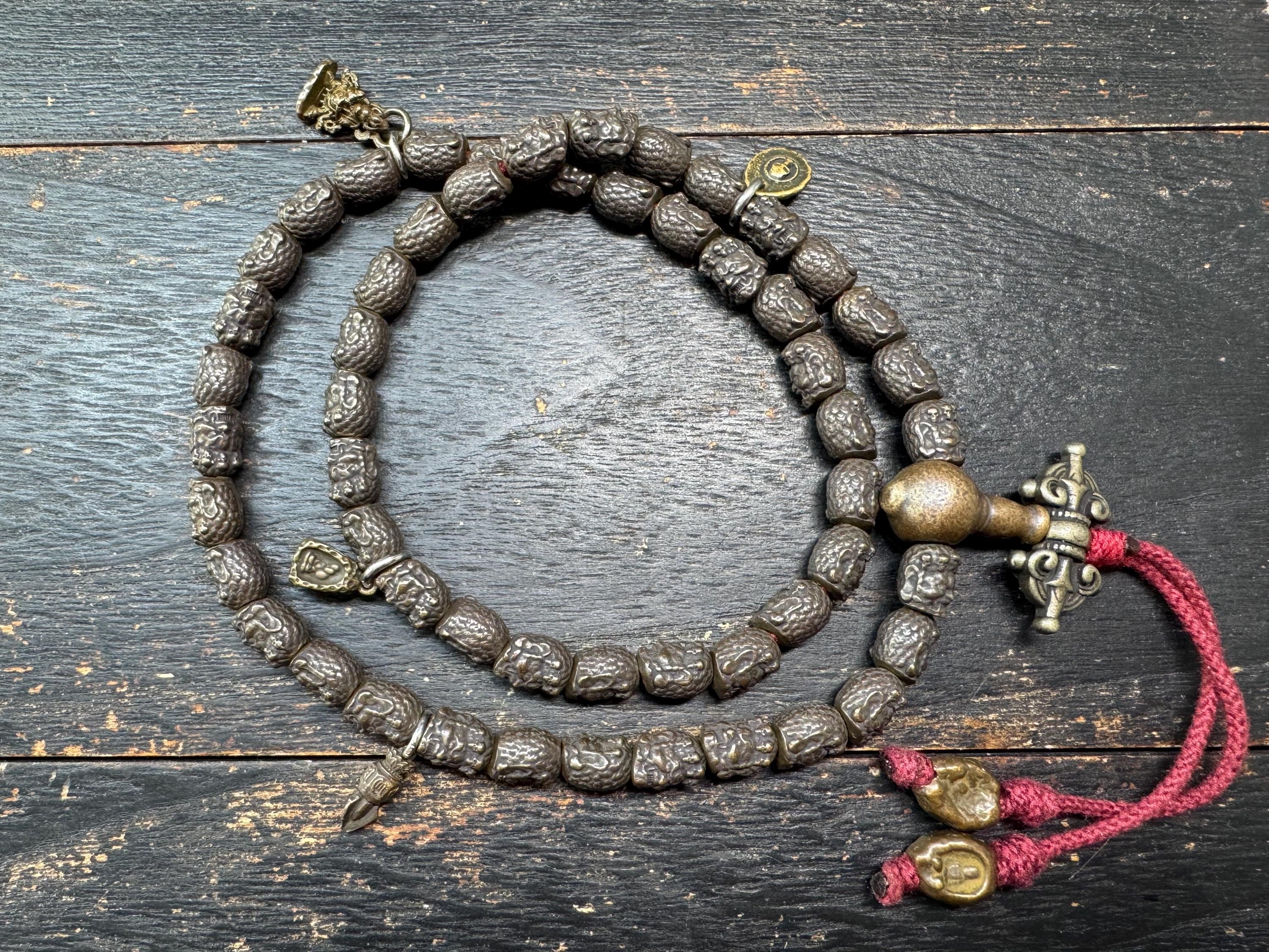 Handheld Tibetan Brass Mahakala Mala | 54 Beads Buddhist Prayer