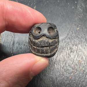 Hand Carved Ox Horn Smashan Chitta Skull Spacer Bead – Tibetan Buddhist Mala Separator – Unique Vintage Amulet Bead image 1