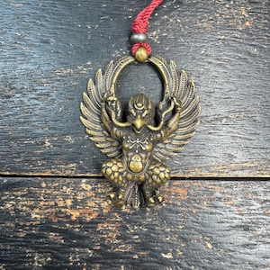 Brass Garuda Pendant Necklace – Tibetan Buddhist Protector Amulet, Vintage Style Winged Deity Talisman, Adjustable Cord(H949)
