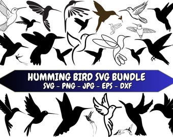 Paquete SVG de colibrí, archivos de corte digital para Cricut y Silhouette SVG, siluetas de aves y clipart PNG, vector de colibrí png eps dxf svg