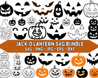 Paquete SVG de Jack O'Lantern: Clipart de caras de calabaza de Halloween (Descarga digital)