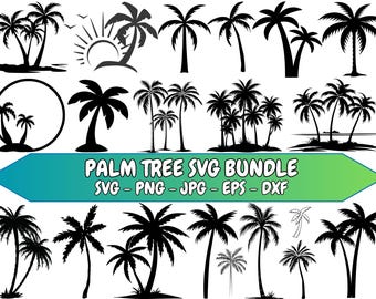 Paquete SVG de palmera, clipart de palmera, SVG de palmera, silueta de palmera, paquete PNG de palmera, archivos de corte para Cricut, SVG de vida en la playa