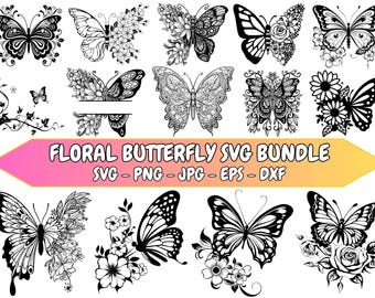 Paquete SVG de mariposas florales: archivos de corte para Cricut y Silhouette
