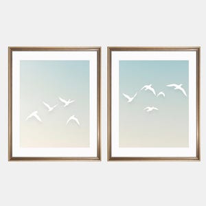 Arte de pared imprimible &quot;Vidas Costeras&quot; - Bandada de Pájaros / Decoración natural moderna, impresiones minimalistas de aves, descarga digital