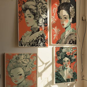 4er Set Eklektisch Kokette Maximalist Französisch Inspirierte Poster Drucke- schrullig Rokoko Preppy Pop Art Dekor Mode Lifestyle Niedlich Wohnung Kunst