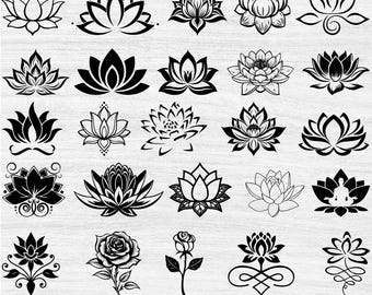 Lotus Blume SVG Bundle · Lotus SVG, PNG, DXF, Eps, Pdf Schneiden, Lasergravur, Sublimation · Spirituelles Yoga Unalome Om Symbol Clipart