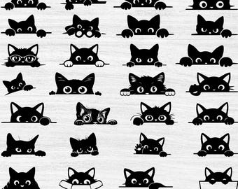 Peeking Black Cat Svg | Cute Cat Face SVG | Funny Cat Peek Design | Cat Lover Cricut Cut File | Peeking Cat Silhouette Digital Download