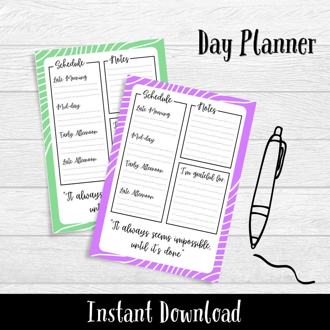 Day Planner PRINTABLE 5 COLOURS INCLUDED Etsy
