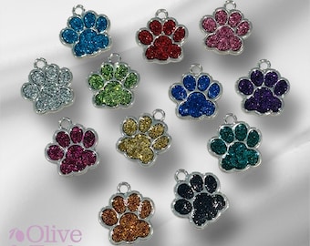 Personalized Dog Tag - Stainless Steel Paw Print, 12 Glitter Colors