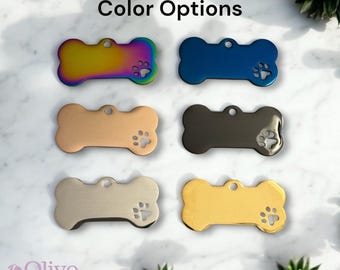 Personalized Dog Bone Pet Tag with Paw Print - Customized Dog ID Collar Charm