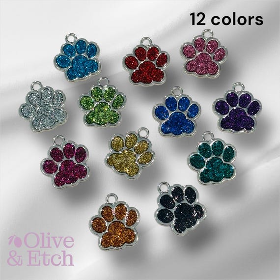 Personalized Sparkly Dog Paw Print Tag - Stainless Steel, Customizable in 12 Colors