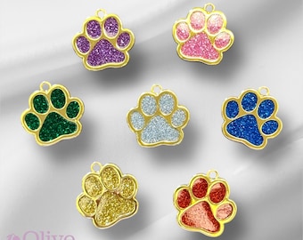 Personalized Sparkly Dog Paw Print Tag - Gold, Customizable in 7 Colors