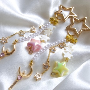 star bag charm, star keychain, sailor, moon, girly accessory, star accessory, gold bag charms