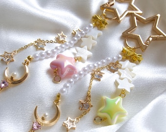 star bag charm, star keychain, sailor, moon, girly accessory, star accessory, gold bag charms