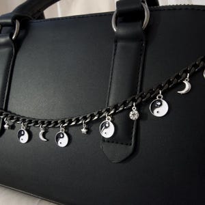 yin and yang, yin yang, bag accessory, bag chain, black accessory, moon, star, bag charm