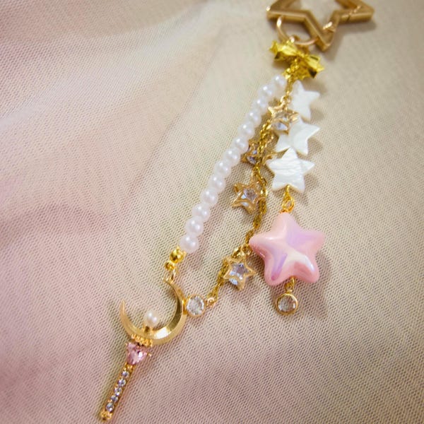 star bag charm, star keychain, sailor, moon, girly accessory, star accessory, gold bag charms