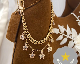 Star bag charm, star charms, star bag strap, star accessory, gold star, layered chains, bag accessory