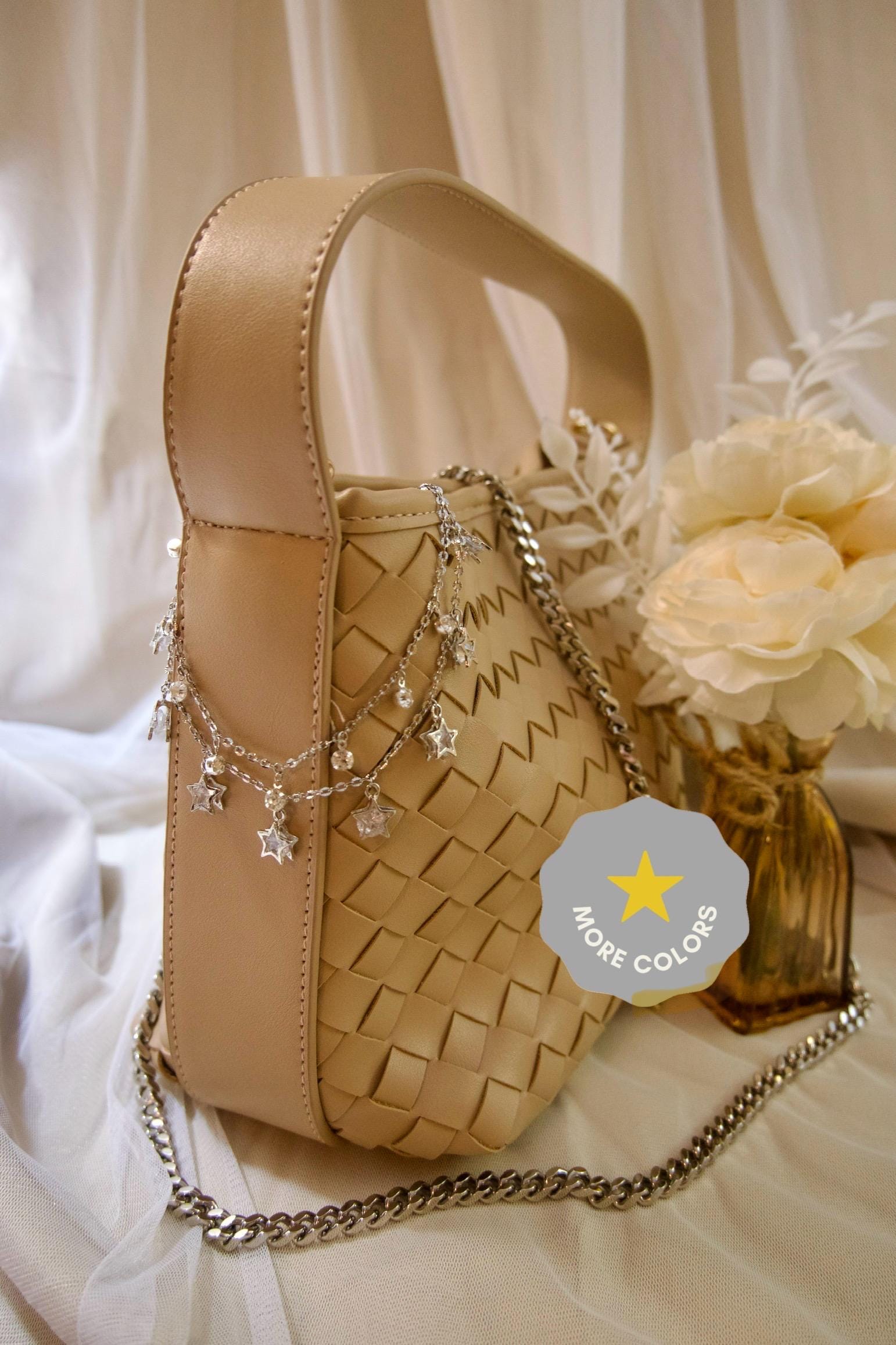 star chain, bag chain, bag charms, silver star chain, gold star chain
