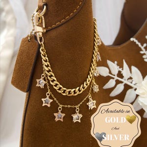 Star bag charm, star charms, star bag strap, star accessory, gold star, layered chains, bag accessory, cuban link accessory