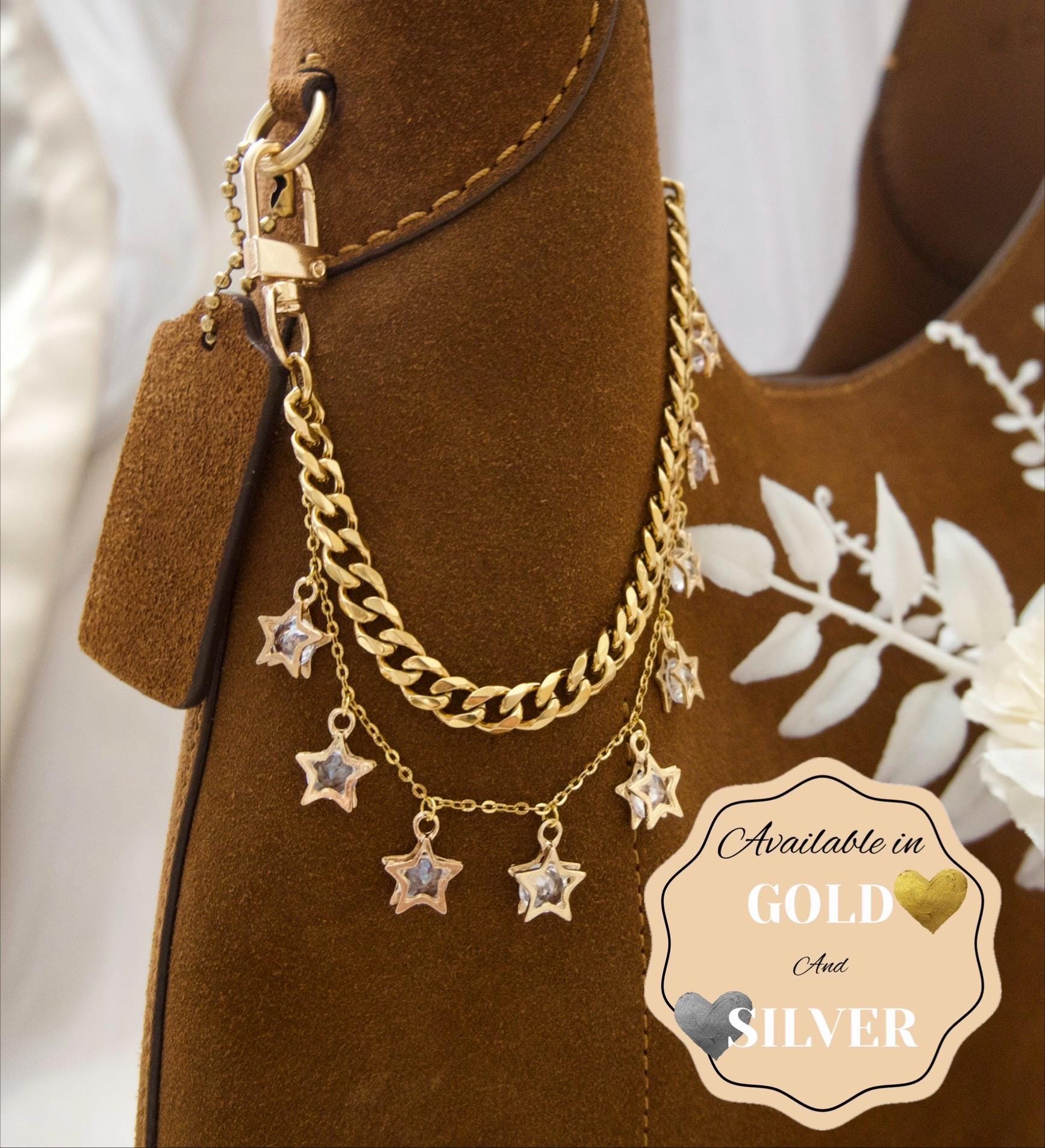 Star bag charm, star charms, star bag strap, star accessory, gold star, layered chains, bag accessory, cuban link accessory